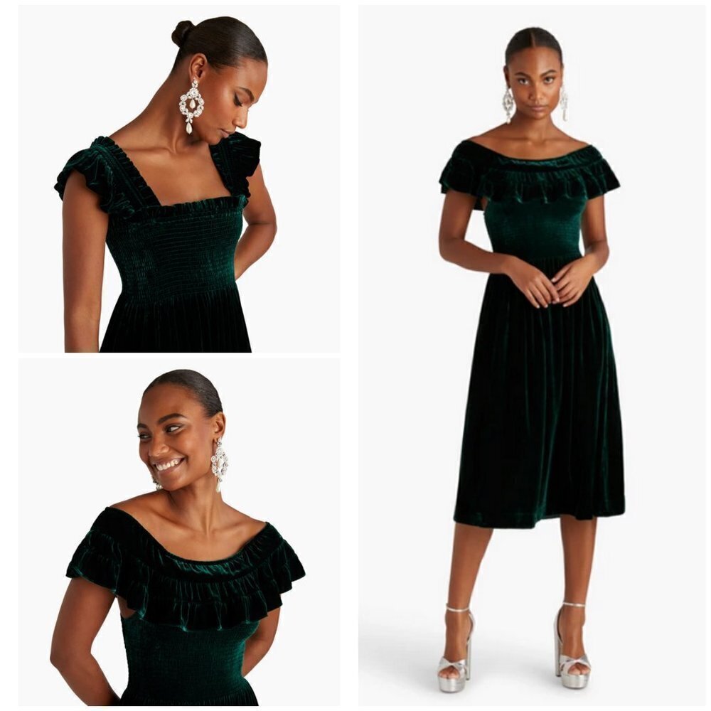 💕HILL HOUSE💕 The Akilah Nap Dress ~ Emerald Green Velvet Small S NWT